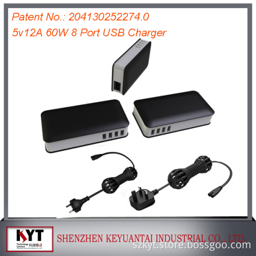 60w portable multi usb charger for cell phones,tablets,watch,MP3,MP4,bluetooth headset etc